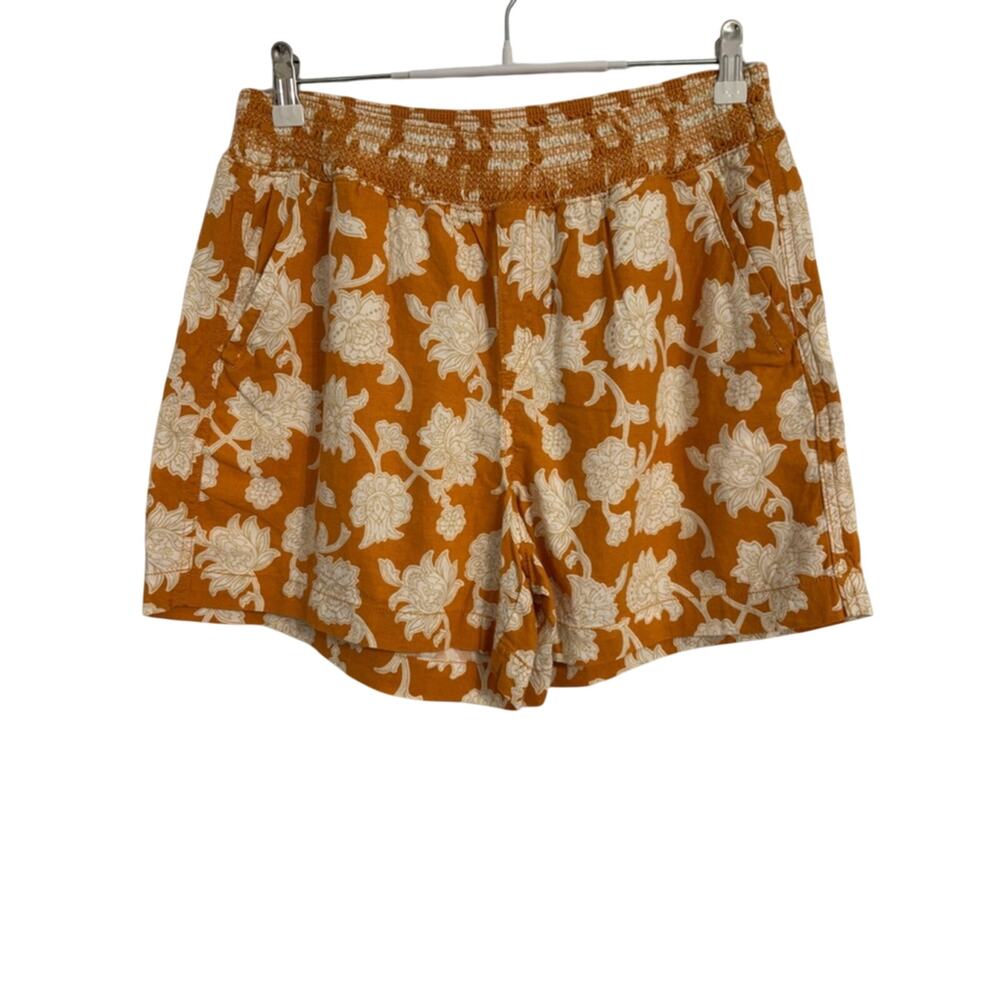 Briggs Womens L Shorts Linen Blend BOHO Cottagecore Vacation Summer Floral Flowy